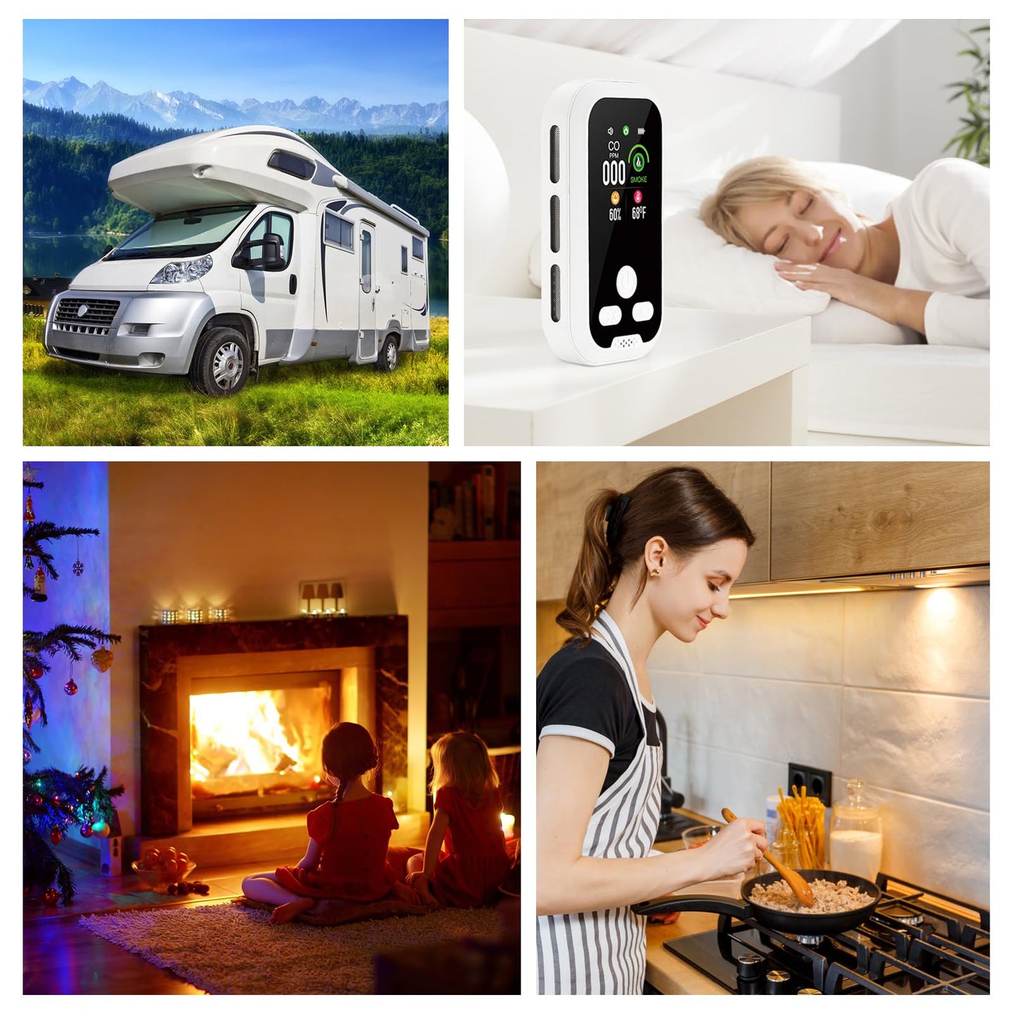Smoke and Carbon Monoxide Detectors Plug in Wall, 4-in-1 CO Detector Smoke Alarm Humidity & Temp Meter, Portable Carbon Monoxide Alarm HD Screen, CO Monitor for Home Travel Hotel Camping RV (White)