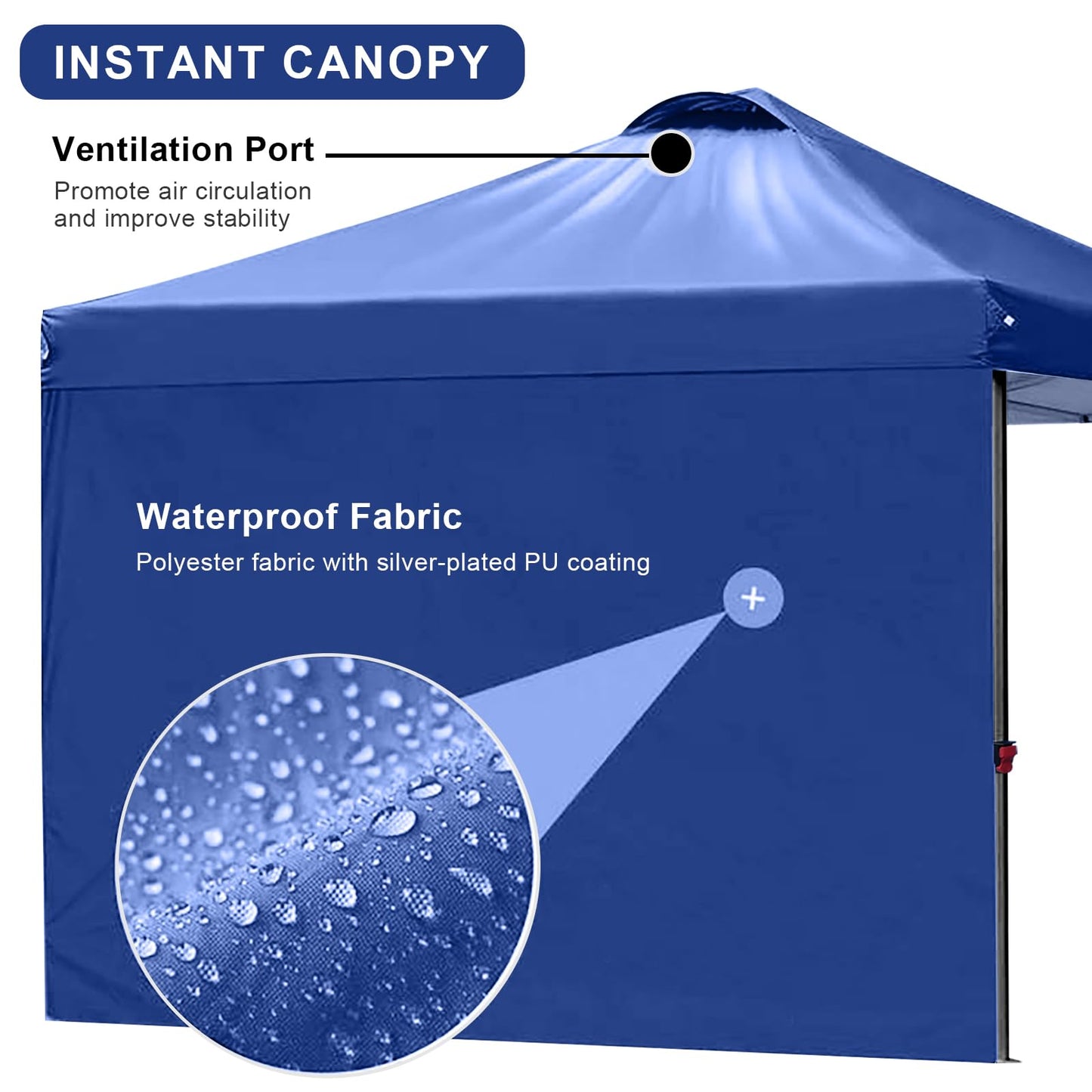 KAMPKEEPER 10x10 Pop Up Canopy Tent with 2 Sidewalls, Beach Tent - Easy Outdoor Sun Shade for Events, Parties, Camping - Gazebo with 4 Weight Bags & Carry Bag.（Navy Blue）