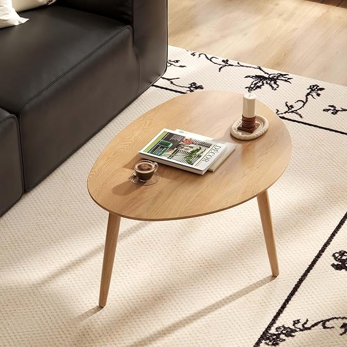Wayshome Small Oval Coffee Table, Mid Century Modern Coffee Table for Living Room, 100% Solid Oak Wood Side Table End Tables for Home (Original Wood Color, 25.59''x17.51''x19.68'')