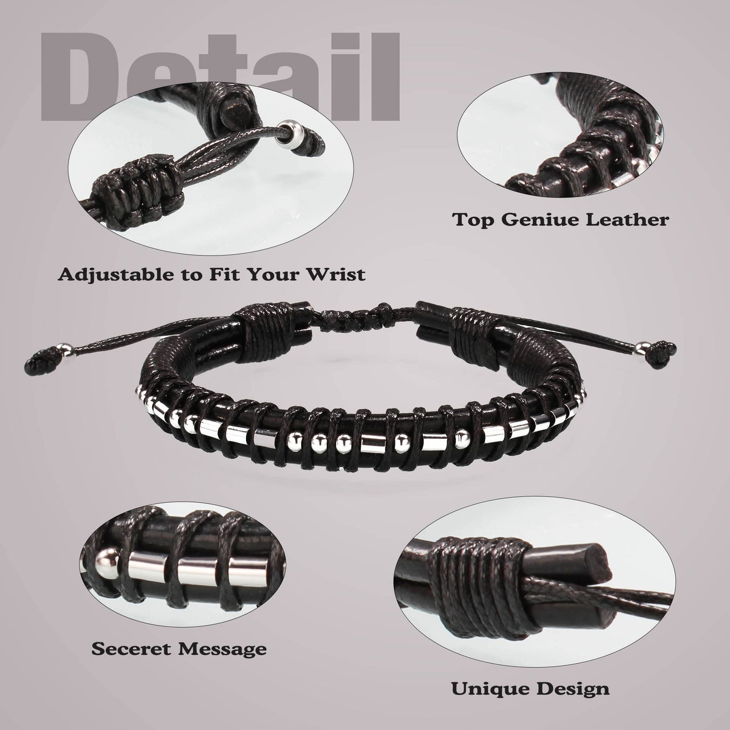 Btysun Morse Code Bracelets for Men Memorial Gifts for Loss of Father Bereavement Birthday Leather Bracelet Adjustable Dad Husba