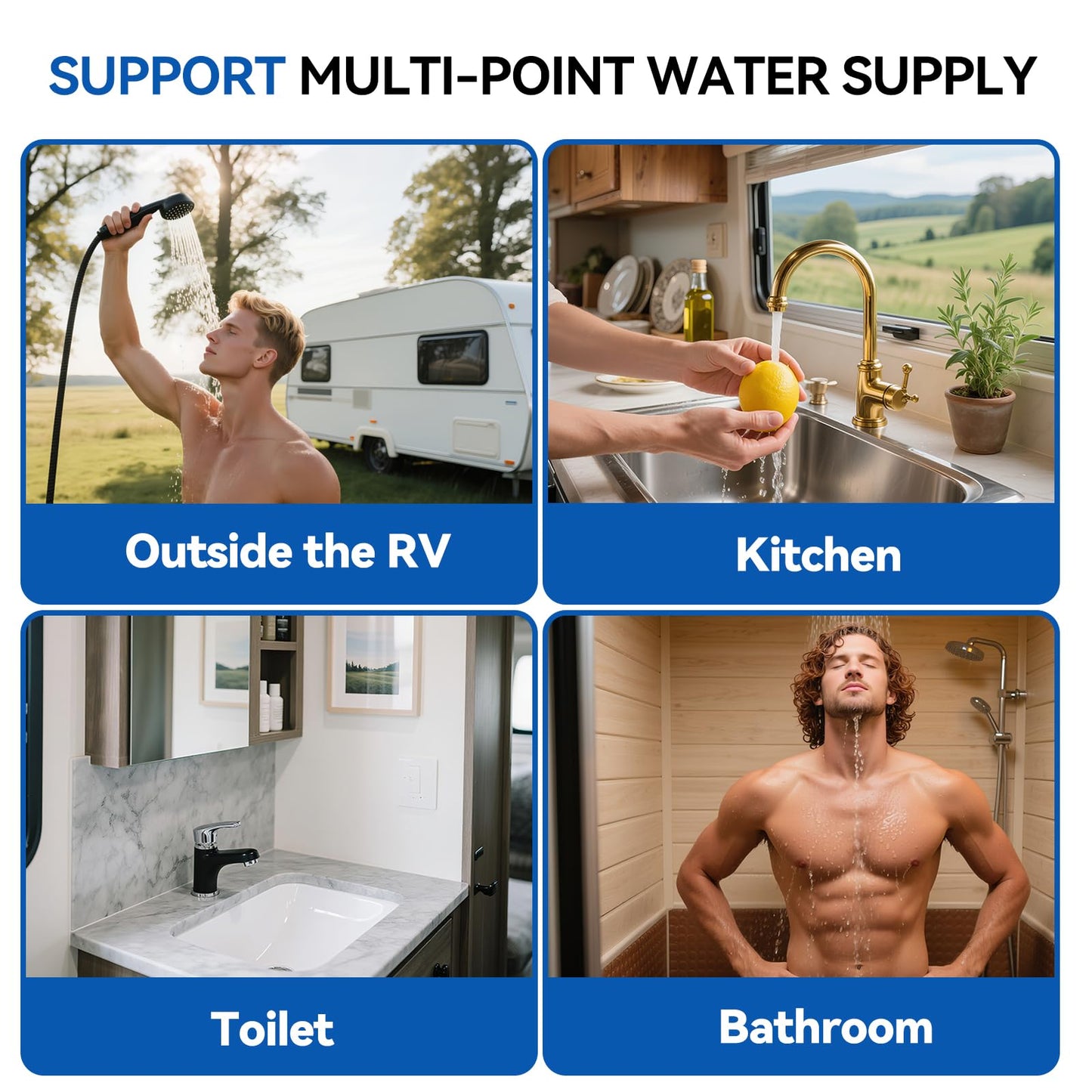 Banrterd RV Tankless Water Heater, 55000 BTU On Demand Instant Hot Water Heater, High Altitude Available, 15x15 inch White Door and Front Water Outlet, DC 12V CSA Certificated, Compatible with all RVs
