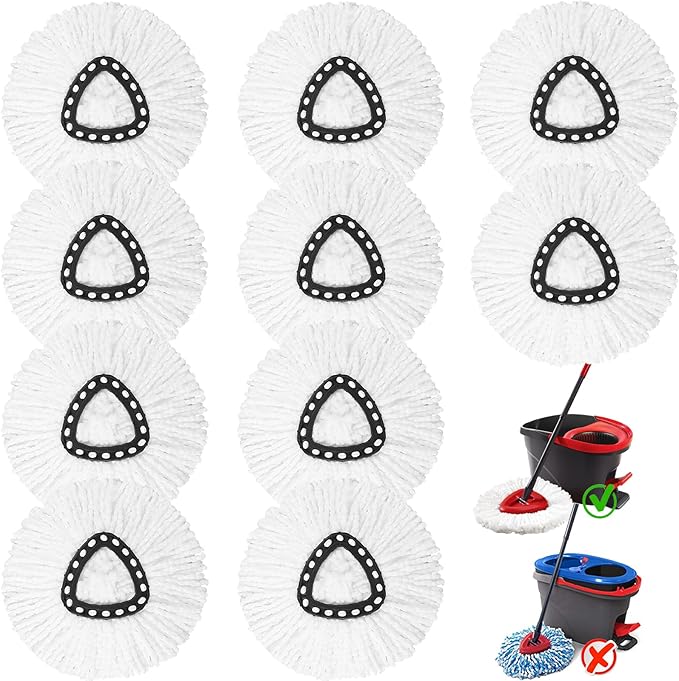 10 Pack Spin Mop Replacement Heads, 100% Microfiber Spin Mop Refill for Easy Wring, 360 Degree Spinning Mop Head Replacement Compatible with Triangle Spin Mop for Easy House Cleaning Floor Mopping