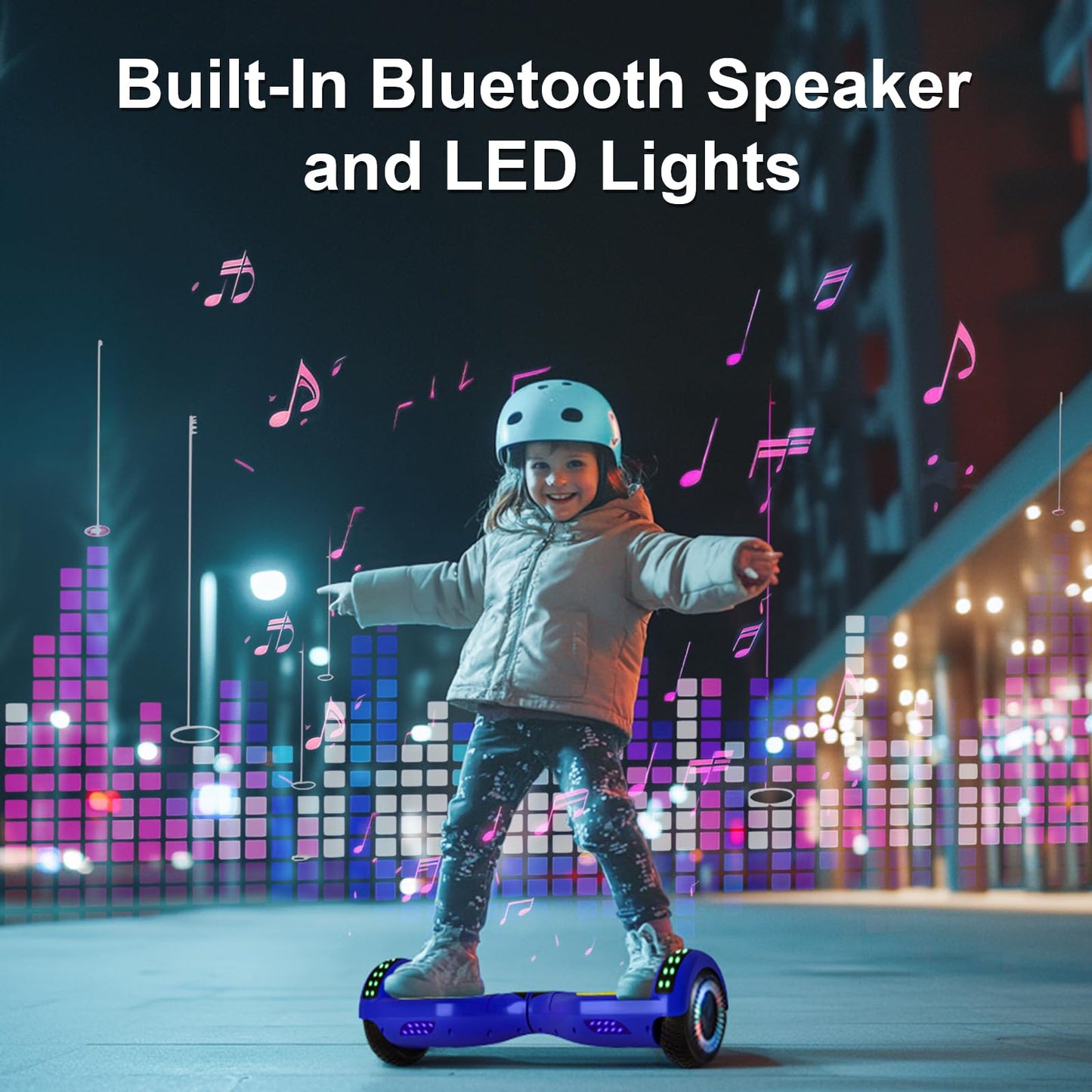 Commugo Kids Scooter with Bluetooth Speaker & Corlorful LED Lights, Dual 250W Motor 7.5 Mph Speed, Gifts for All Ages