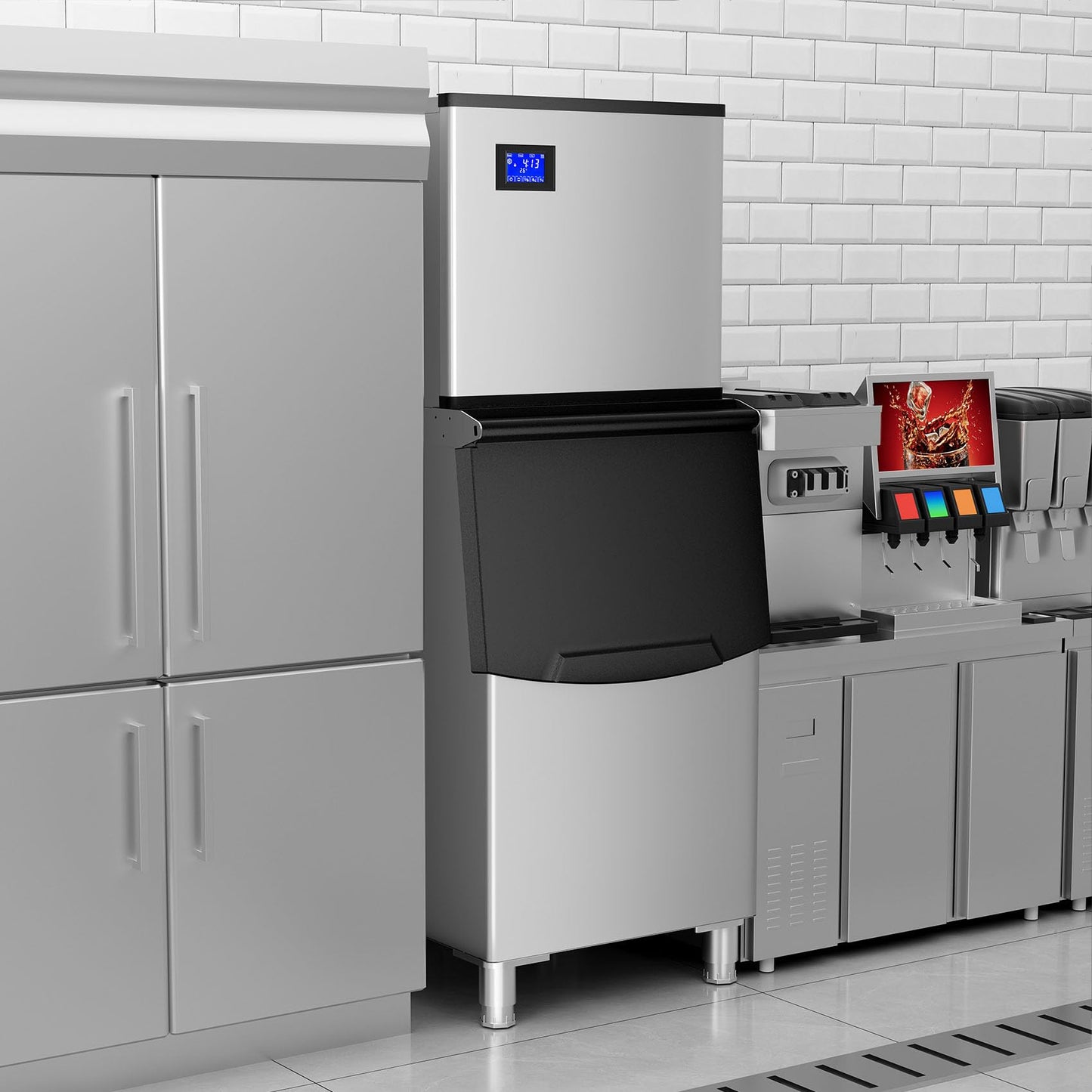 Commercial Ice Maker Machine 575Lbs/24H with 400LBS Large Storage Bin Ice Ready in Air Cooled Clear Cube Ice for Bar Business Cafe (575 Lbs/24H)