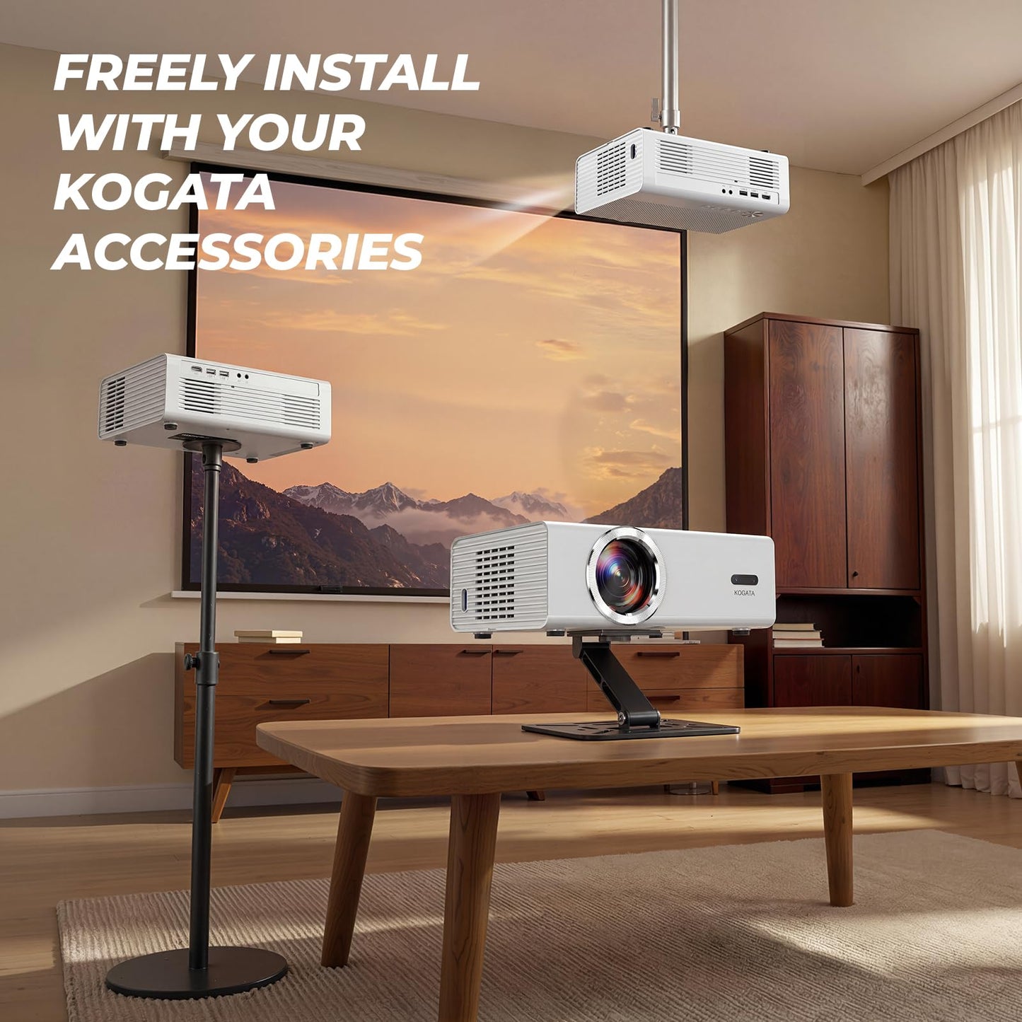 Smart Projector with WiFi and Bluetooth, Proyector-4K Support Official Licensed Apps, 2000 ANSI/AI Auto Focus/50W Dolby/HDR10+/Quiet, Kogata Portable Indoor/Outdoor Movie Projector Ceiling