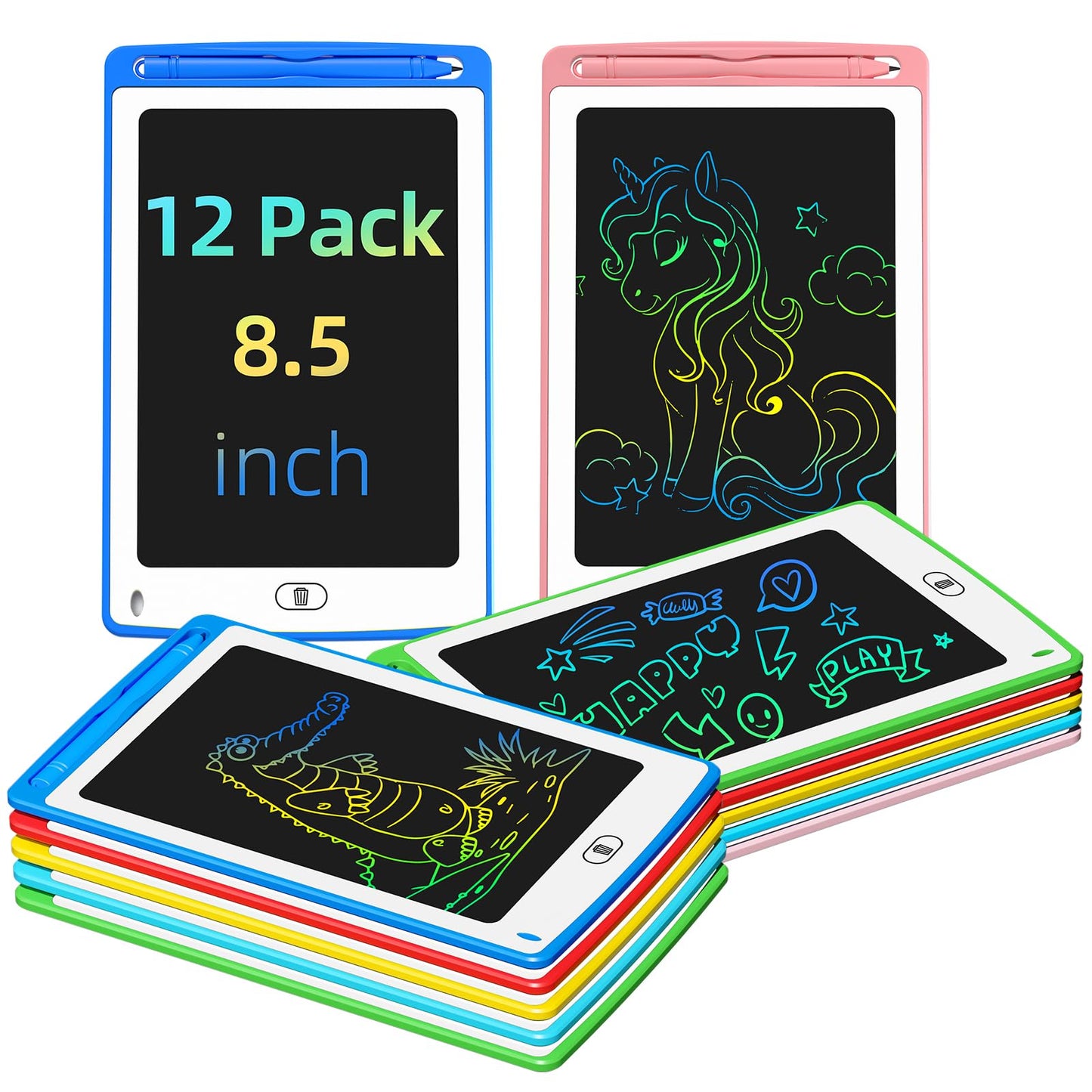 LCD Writing Tablet for Kids, 8.5 Inch Colorful Doodle Board Drawing Tablet, Educational Learning Toys Birthday Gifts for Boys Girls Age 3 4 5 6 7 8 (12 Pack)
