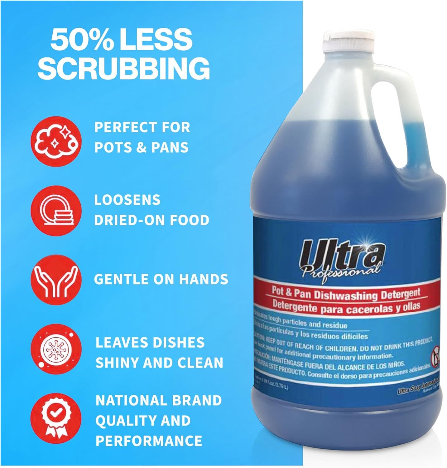 Ultra Professional ™ 4 Pack 1 Gallon Pots & Pan Dishwashing Detergent Dish Cleaning Liquid, Platinum, Blue- Powerful Grease Remover