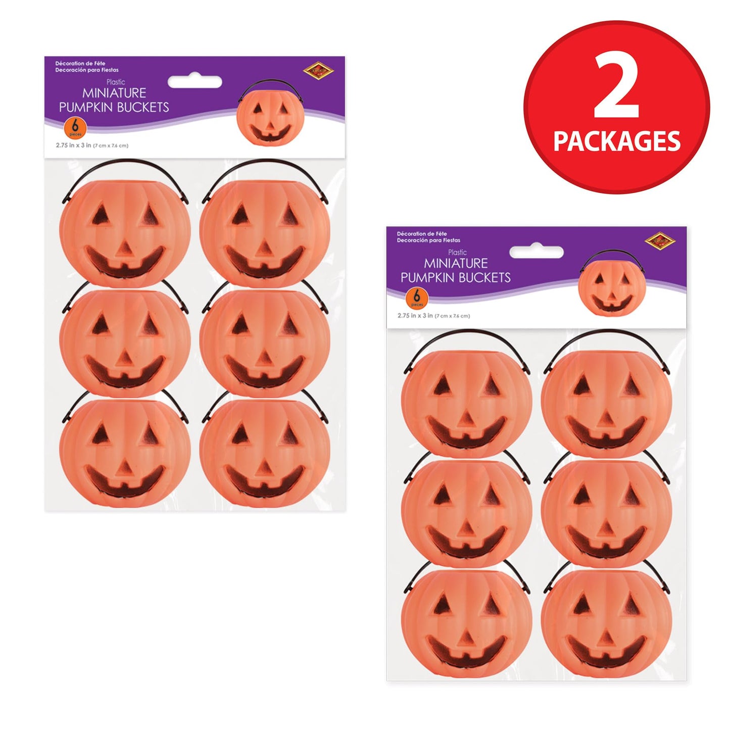 Beistle 12 Piece 3" x 2.75" Plastic Miniature Jack-O-Lantern Buckets, Pumpkin Decorations for Halloween Party Supplies