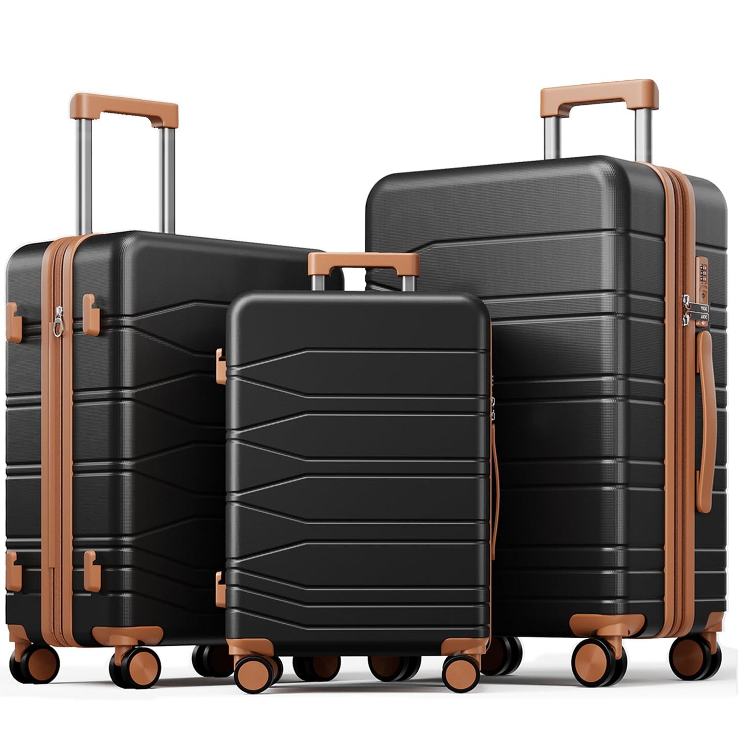 voyzap 3 Piece Luggage Set, 20/24/28 Inch Expandable Luggage Sets with Spinner Wheels, ABS+PC Hardshell Suitcases, Suitcase Set with Double-Layer Explosion Zipper, TSA Lock