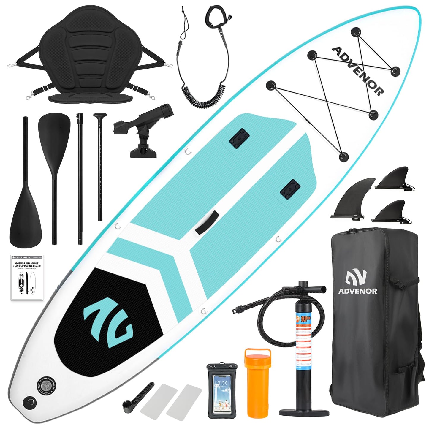 ADVENOR Paddle Board 11'x33 x6 Extra Wide Inflatable Stand Up Paddle Board for Fishing with Rod Holder, Fishing Mounts on 2 Sides, Kayak Seat, Double Blade Paddle,Backpack,Leash,and Hand Pump