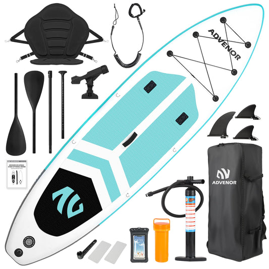 ADVENOR Paddle Board 11'x33 x6 Extra Wide Inflatable Stand Up Paddle Board for Fishing with Rod Holder, Fishing Mounts on 2 Sides, Kayak Seat, Double Blade Paddle,Backpack,Leash,and Hand Pump