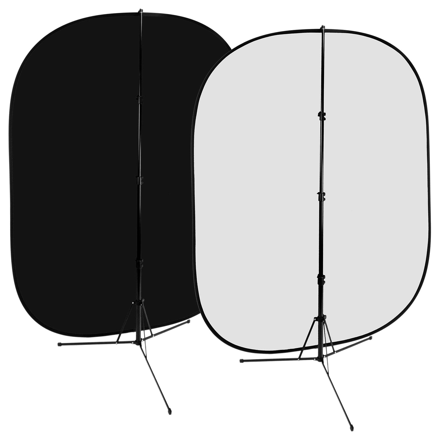 Fotodiox 5x7 (foot) Collapsible Black + White 2-in-1 Background, Backdrop Kit with Stand Support