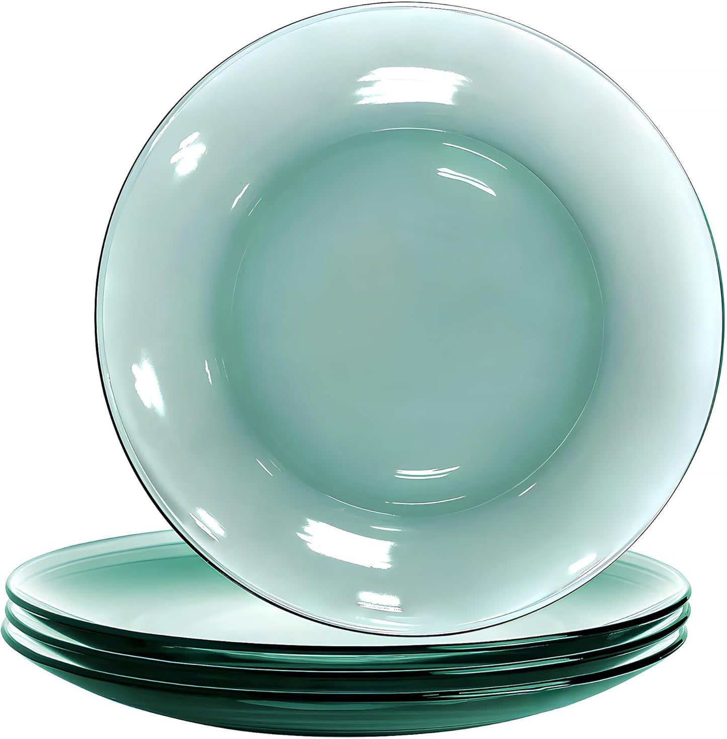 STP GOODS Glass Soup and Salad Bowl with Handles, Cobalt Transparent Glass Eating Plates, Circular Dinnerware for Salad, Bread, Dinner (Green Set 4)