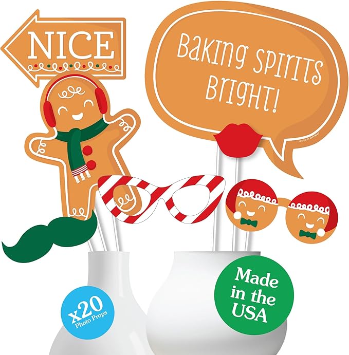 Big Dot of Happiness Gingerbread Christmas - Gingerbread Man Holiday Party Photo Booth Props Kit - 20 Count