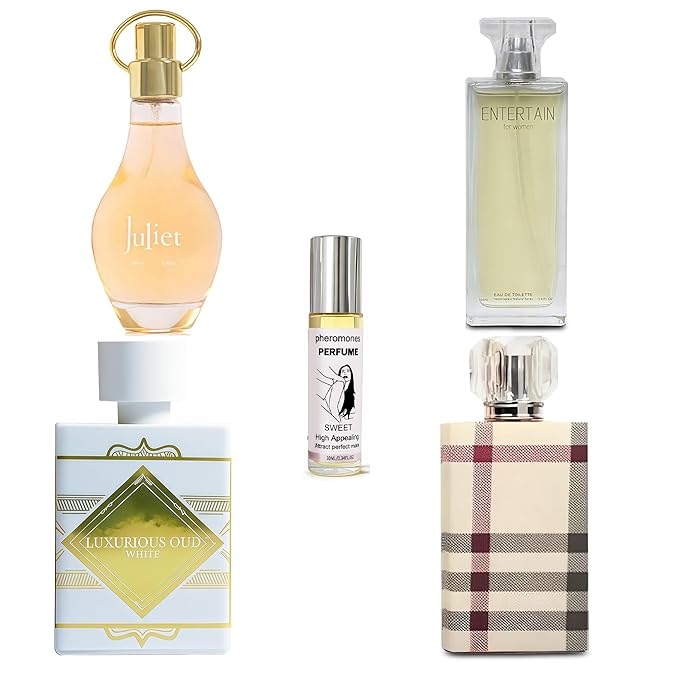 4-Piece Women's Perfume Set with 10ml Rollerball, EDP Collection, Variety of Fragrances,Long Lasting Fragrance (Bright London/Luxurious Oud White/Juliet RO/Entertain women)