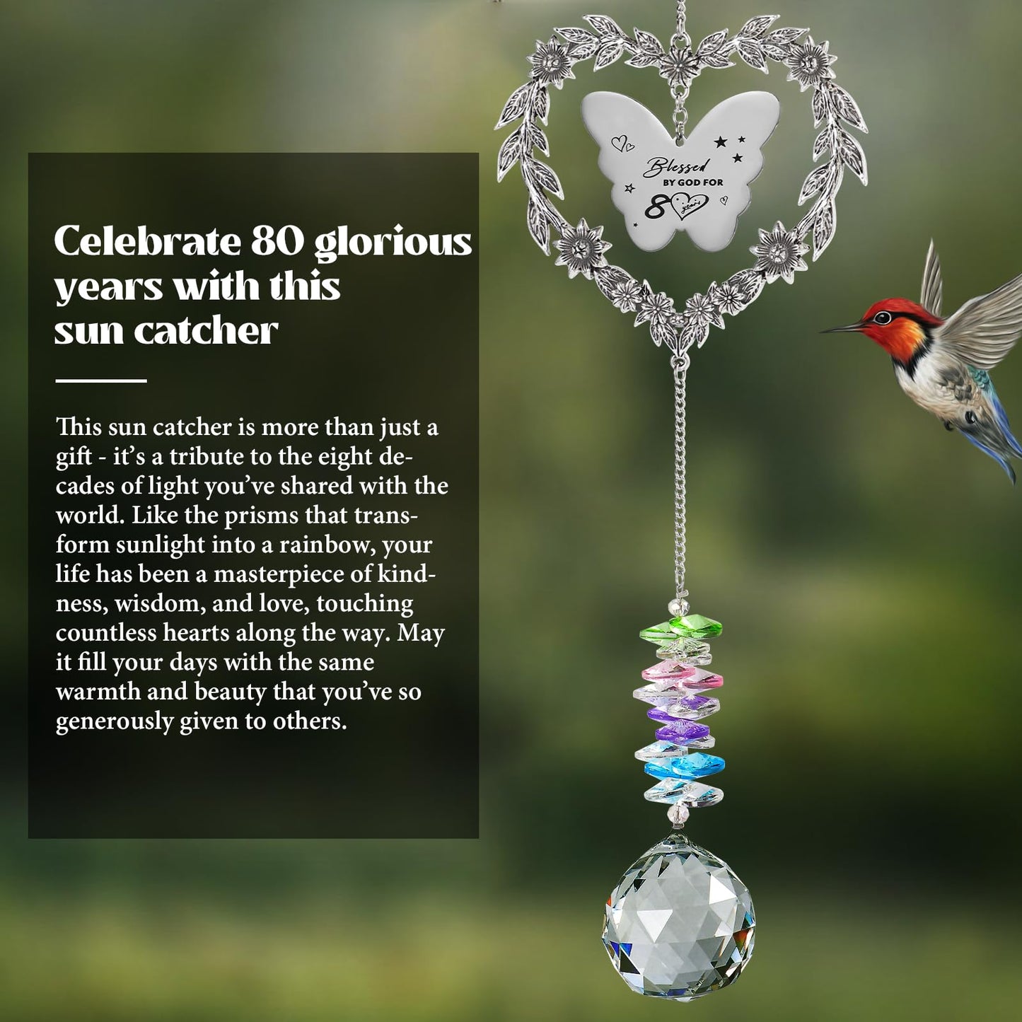 Elivida 80th Birthday Gifts for Women, Happy 80th Birthday Suncatcher for Her, Thoughtful 80 Bday Crystal Ornament for Wife, Mom, Grandma, Sister, Aunt, Turning 80 Year Old Rainbow Marker