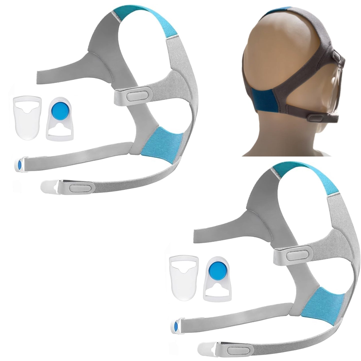 Serene Care 2-Pack Large Headgear Strap for AirFit F20/AirTouch F20 - Comfortable & Durable Replacement with Magnetic Clips – Breathable - Blue & Gray