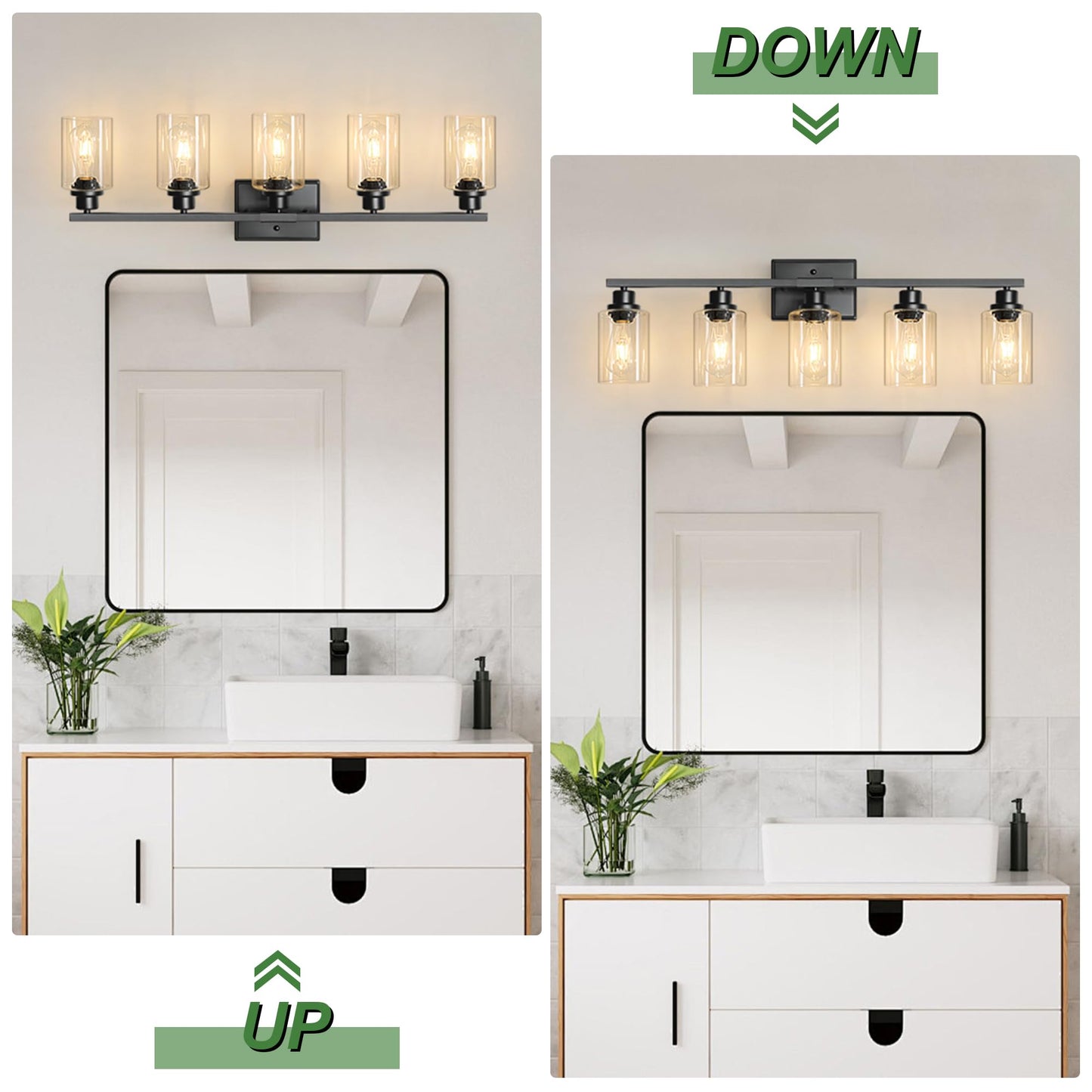 Ascher 5-Light Bathroom Light Fixtures, 33 Inch Vanity Lights with Clear Glass Shade, Modern Black Finish Wall Light for Mirror Bedroom Hallway Cabinet Porch