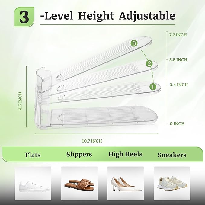Shoe Slots Organizer, Clear Shoe Stacker for Closet Adjustable Shoe Rack Storage Space Saver,Shoes Display Shelf Shoe Holder for Organization,30 Pack