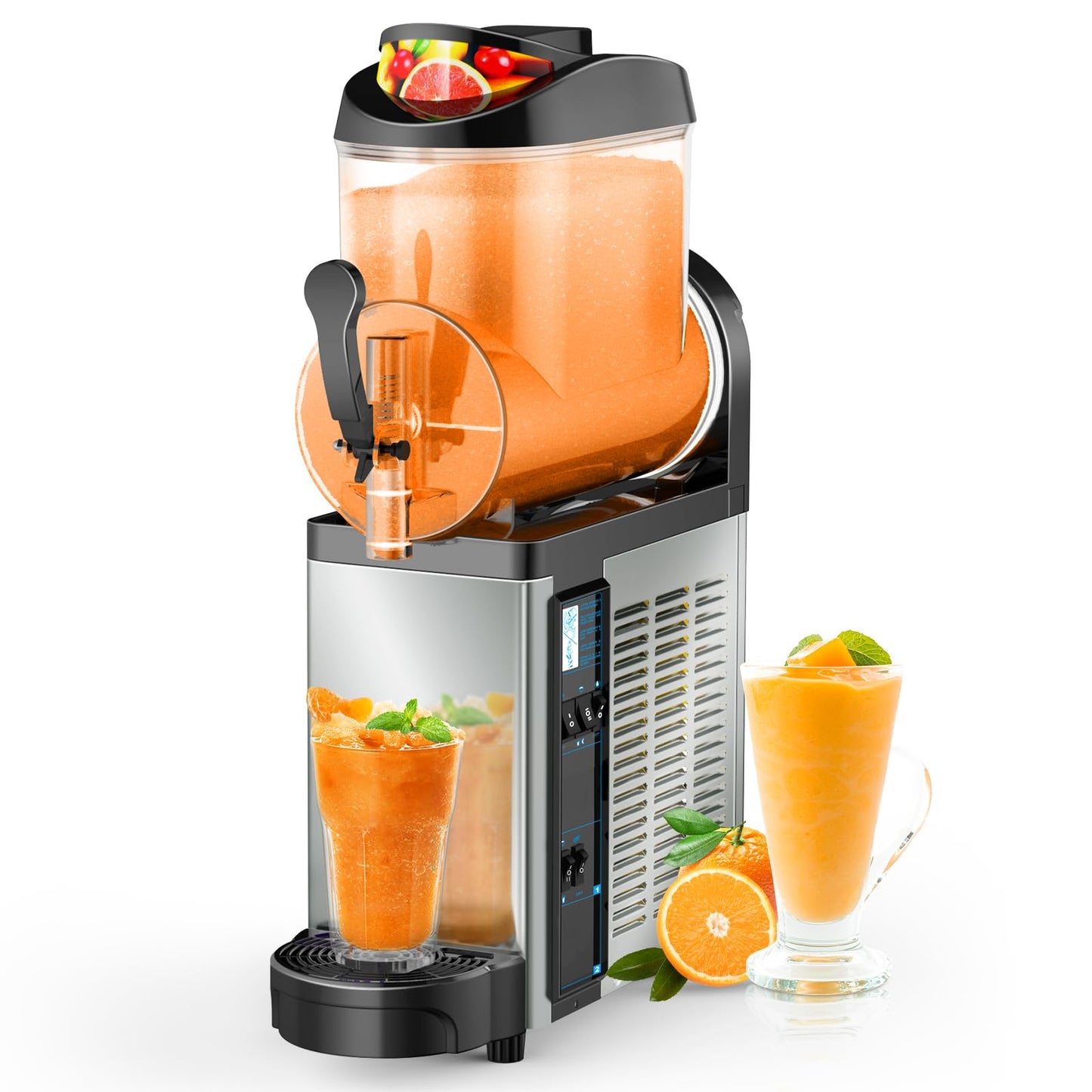 12L Commercial Slush Machine - Stainless Steel Slushie maker Frozen Drink Machine Commerical for Smoothies, Margaritas, Cocktails, Juices & Alcohol Beverages - Ideal for Bars, Cafés & Restaurants