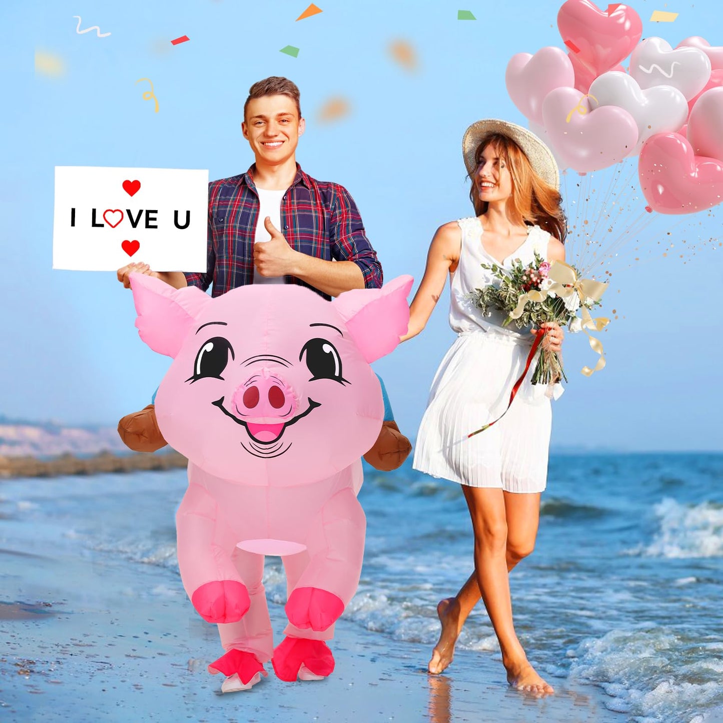 anroog Inflatable Costume for Adult Pig Costume Halloween Blow Up Ride on Piggy Costumes Women Animal Suit for Men Cosplay Party