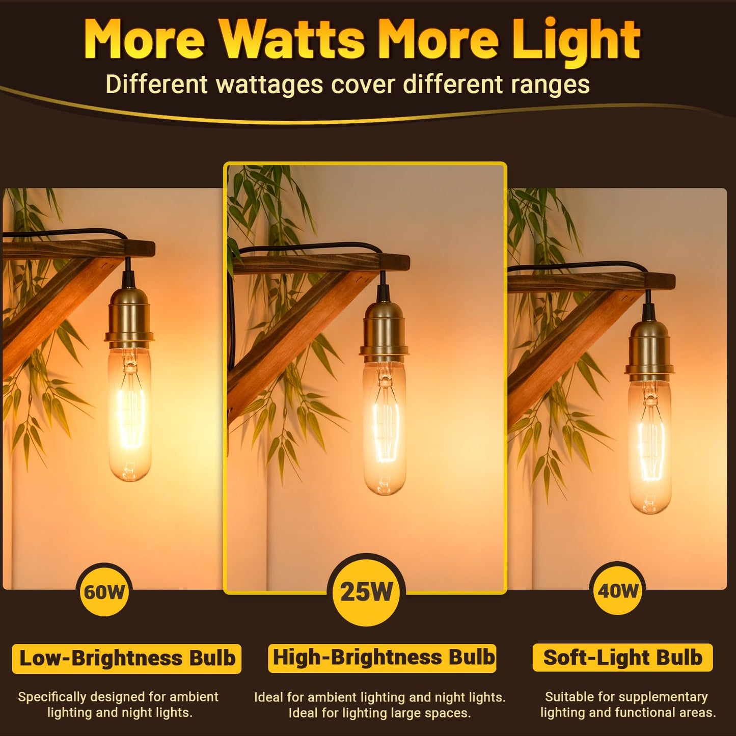Blakapoo T10 Tubular Light Bulbs 25 Watt Incandescent Light Bulb,T10 Bulb,120V 25W 2200K Tube Light Bulbs E26 Medium Base Dimmable for Vintage Style Showcase,Curio Cabinet,Chandeliers Pack of 2