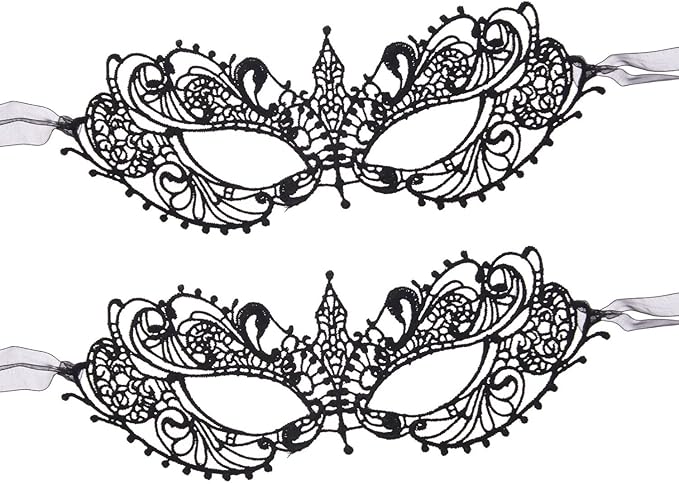 Liatunou 2 Pieces Women's Masquerade Mask Lace Eye Mask for Ball Proms,Halloween Carnival and Venetian Masquerade Party