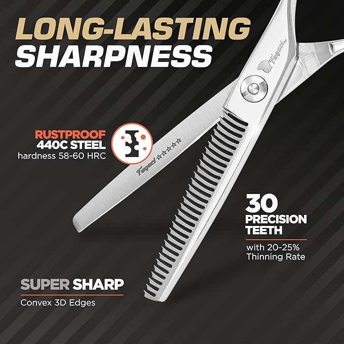 Fagaci Left Handed Professional Thinning Shears 6 Inch with Extremely Sharp Blades, 440C Steel Thinning Scissors, Durable, Smooth Motion & Fine Cut, Hair Scissors with Elegant Sheath