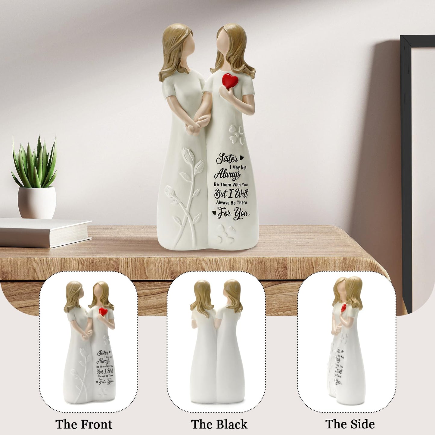 YAHIKI Sister Gift for Women Resin Sister Figurines for Women Bestie Friendship Christmas & Birthday Gift (White)