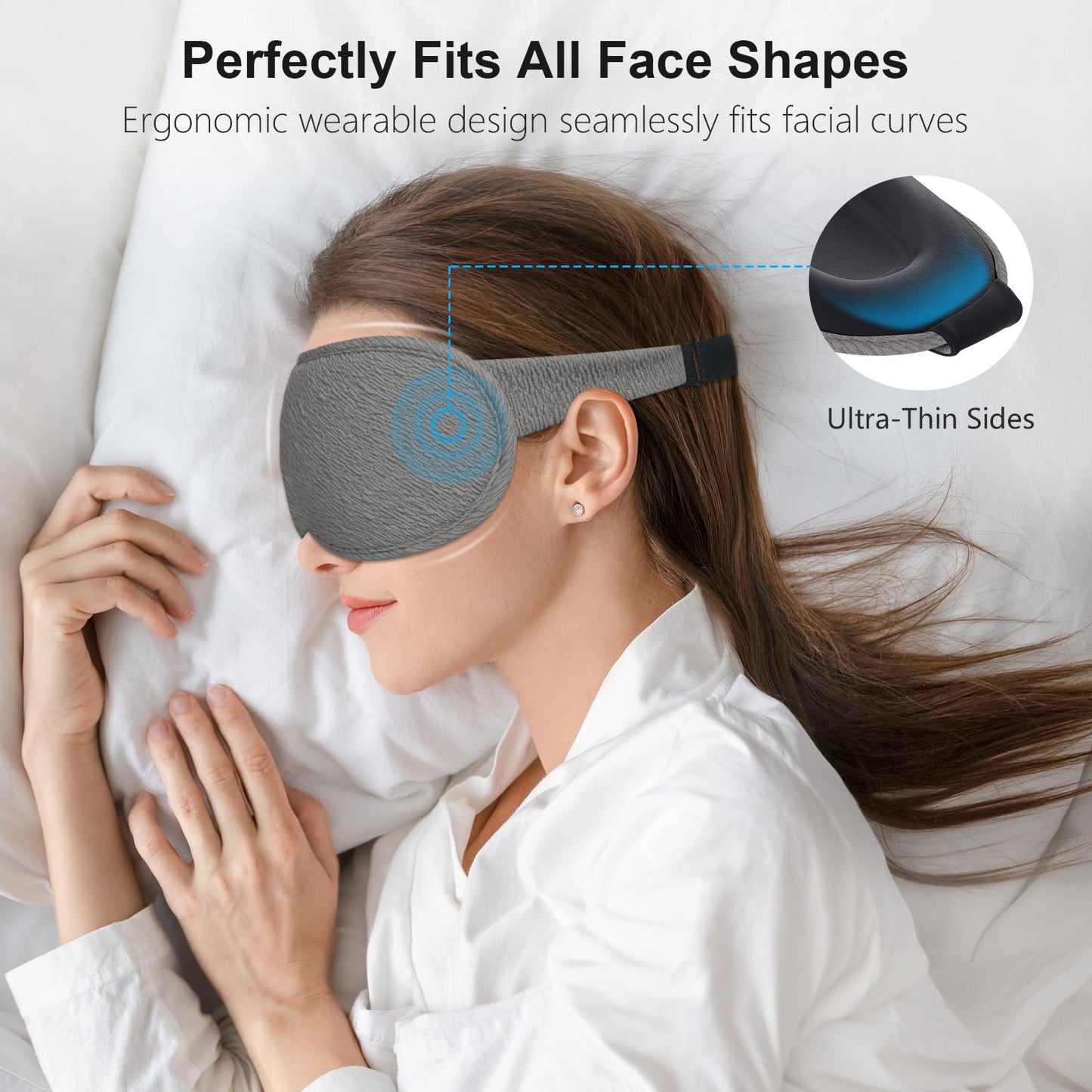 Gritin 100% Blackout Sleep Eye Mask for Women Men,Zero Eye Pressure Sleeping Mask-Ergonomic Design 3D Cutout Eye Movement and Eyelash Friendly Night Blindfold,Ultra Soft&Comfortable for Sleeping-Grey