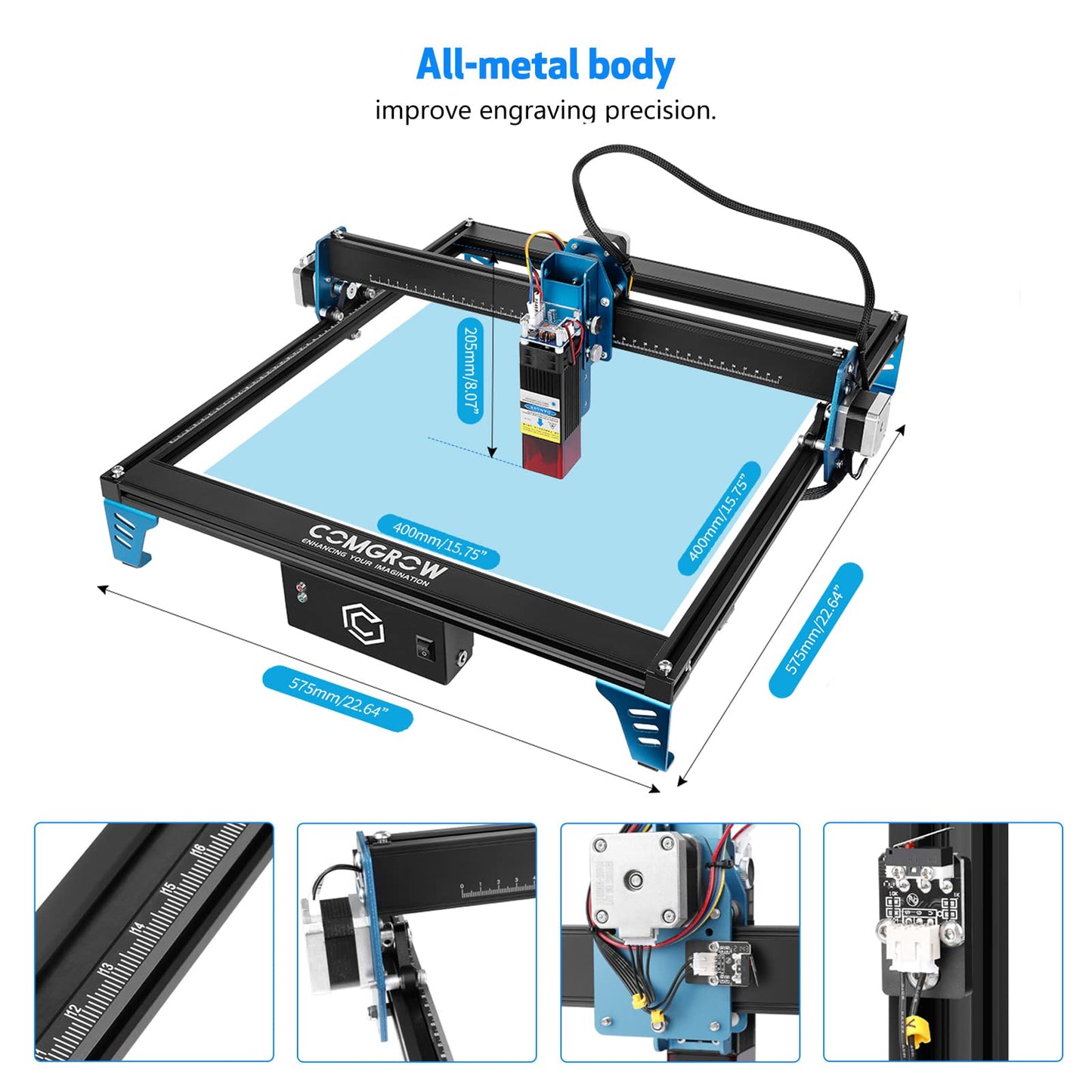 Comgrow Z1 Laser Engraver 10000mW Output Power, 24V Desktop Laser Cutter and Engraving Machine with Eye Protection Compressed Laser Spot 0.08mm, 10000mm/min Diode Laser Cutting for Metal Wood, Laser 4