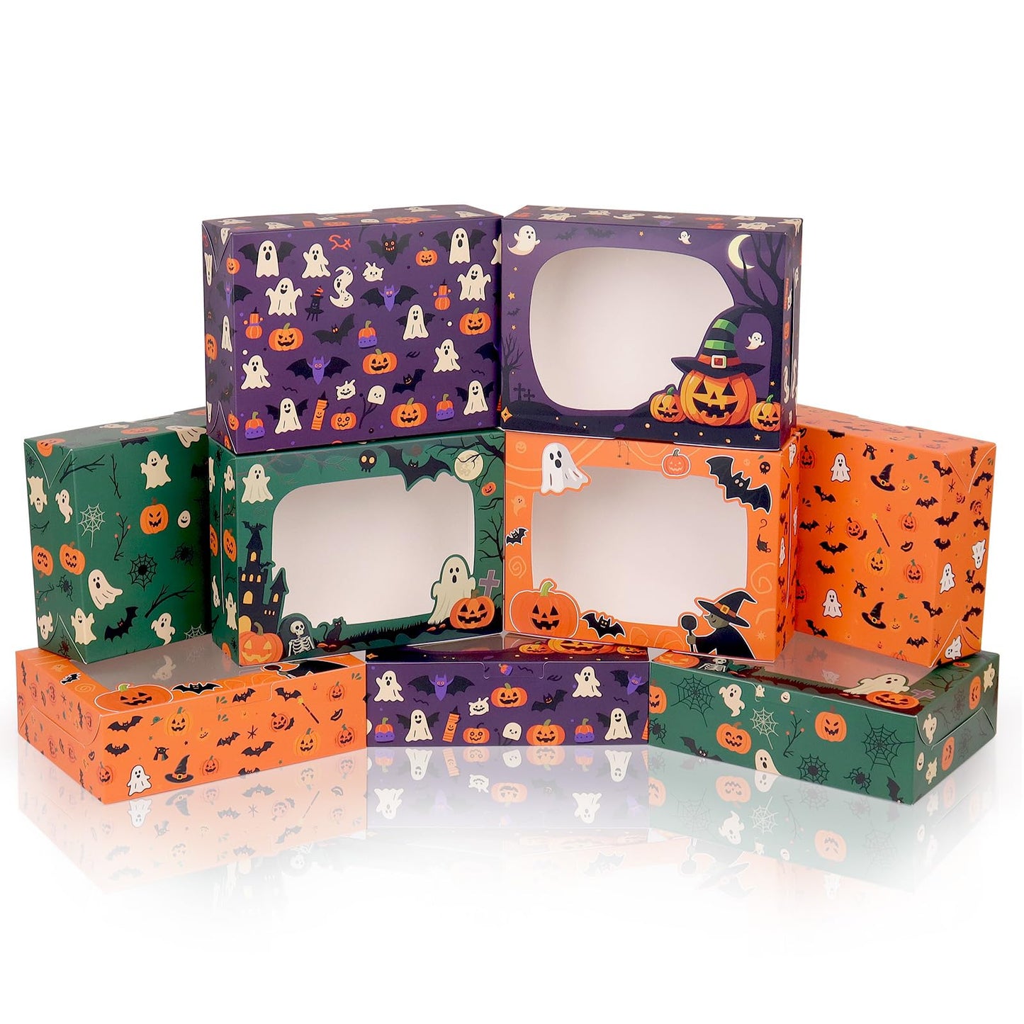 OUGEBOX 30 Pcs Halloween Cookie Boxes for Gift Giving, 8x6x2.5 Inch Bakery Boxes with Window, Treat Boxes for Desserts, Macarons, Donuts, Pastries