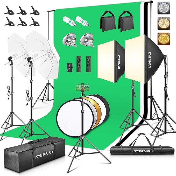 Photography Lighting kit with Backdrops, 8.5x10ft Backdrop Stands, Zyernar LED Bulbs Umbrella Softbox Continuous Lighting,...
