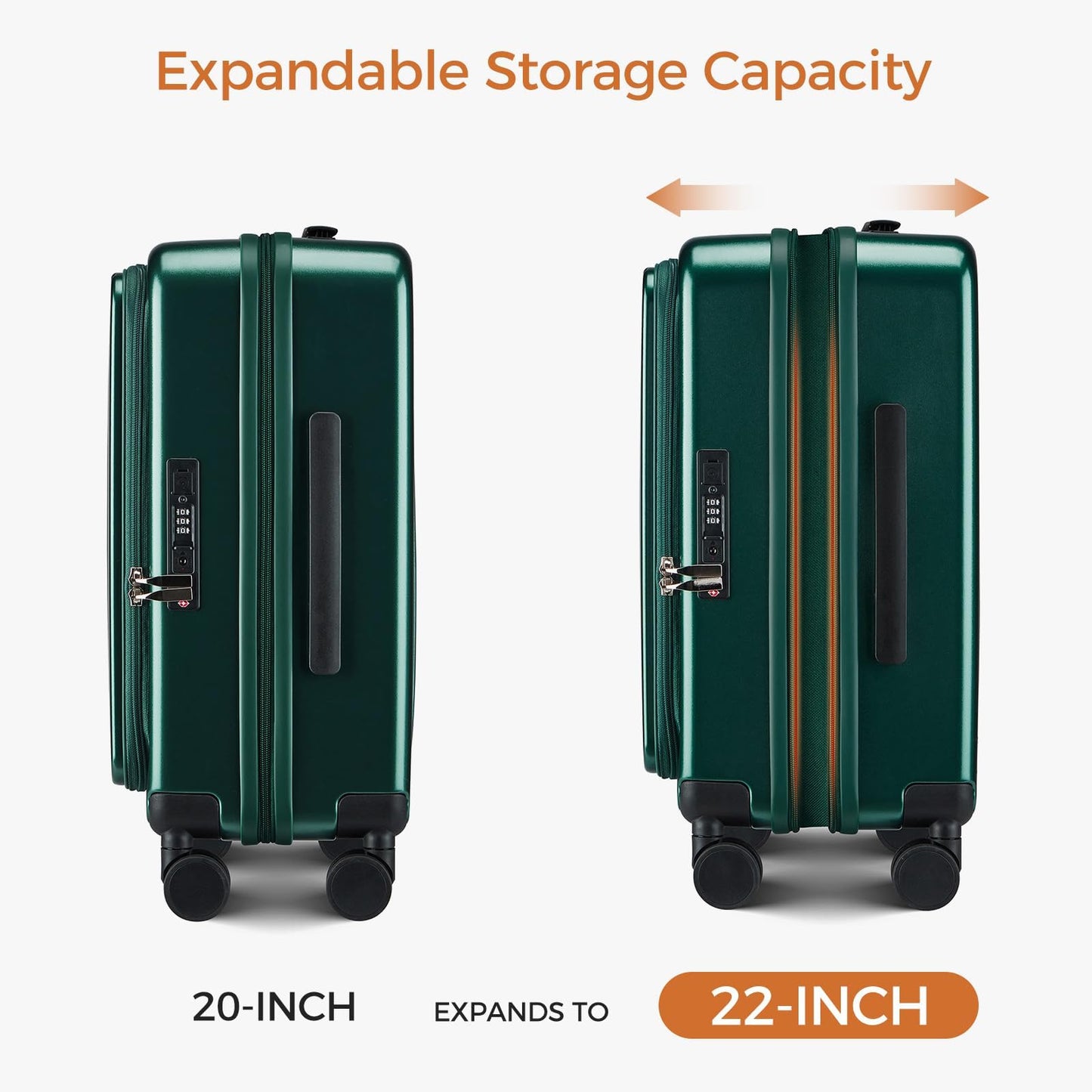 CASELLY Carry On Luggage Top Opening with Cup Holder & Phone Holder, Expandable PC Hard Shell Suitcase, USB Charging Port, Side Hook, 360° Spinner Wheels, TSA Lock & YKK Zippers for Fathers Day Gift