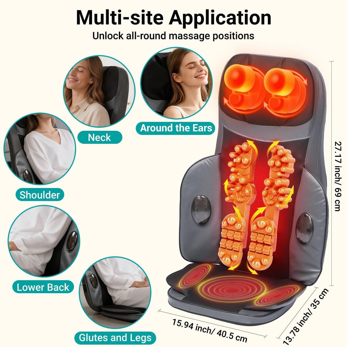 yayewanglae Shiatsu Neck & Back Massager with Heat. Massage Chair Pad.Office Chair Deep Kneading Massager with Multiple Rotating Shiatsu Nodes for Soothing Back & Neck Relief