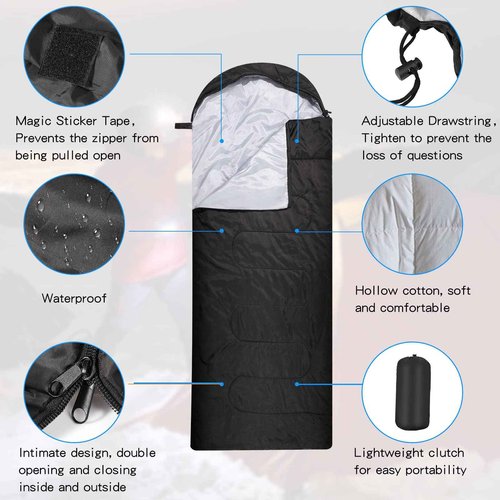 Macarrie 6 Pack Bulk Sleeping Bags for Homeless Donation, 0 Degree Waterproof Sleeping Bags with Compression Sack for Adults Winter Cold Weather Care Camping Hiking Emergency(Black)