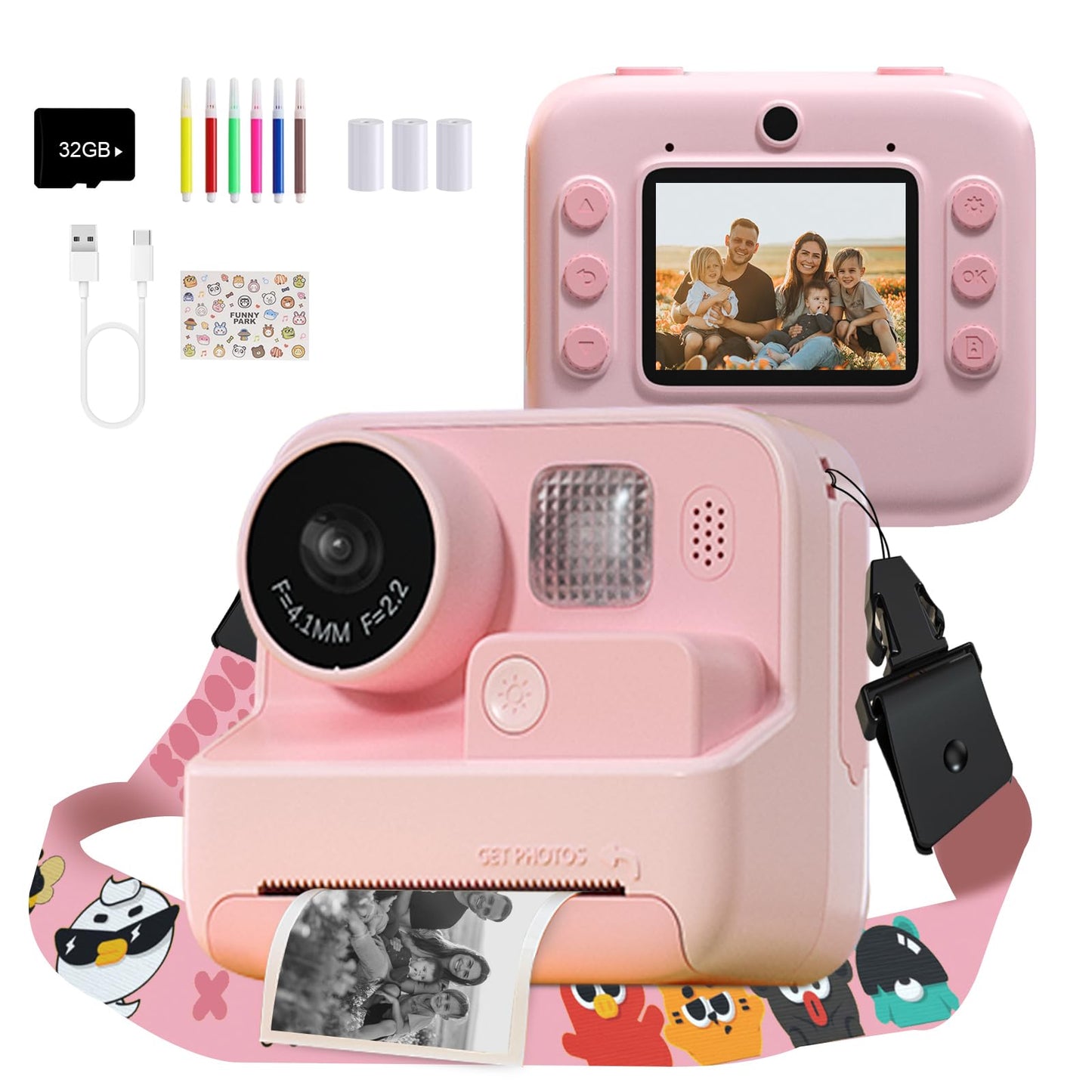Mafiti Kids Camera Instant Print, 48Mp Digital Camera Selfie 1080P Video With 32G Tf Card, Toys Gifts For Girls Boys Aged 3-12 F