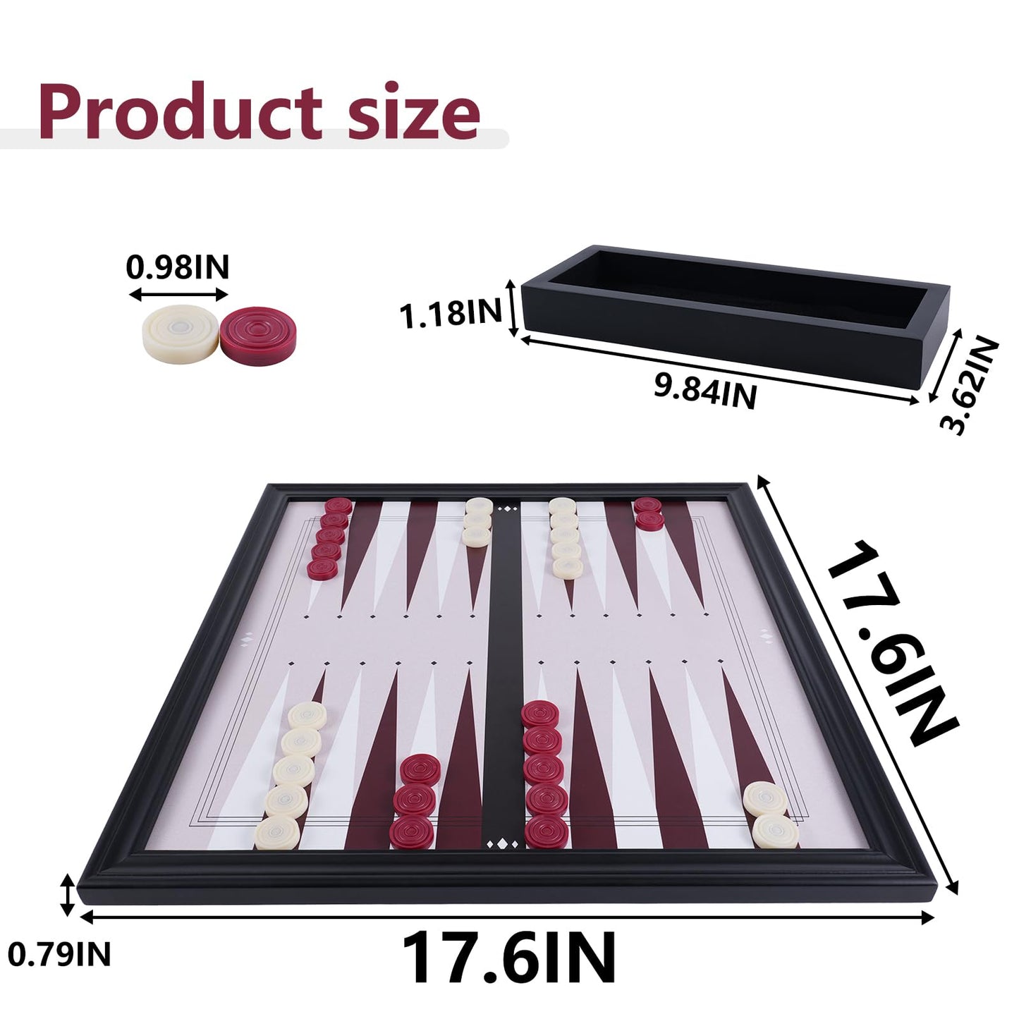 Qryovsa 17.6 in Hanging Wall Backgammon Sets for Adults, Backgammon Board Game for 2 Players, Checkers & Dice Set, Wooden Board Games, Portable Travel Strategy Backgammon Game Sets