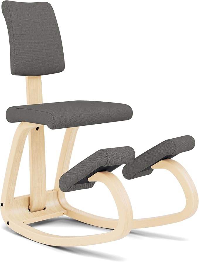 Varier Variable Plus Ergonomic Kneeling Chair with Backrest Natural/Grey| Active Sitting Posture Support Home Office Desk Chair | 10 Year Guarantee