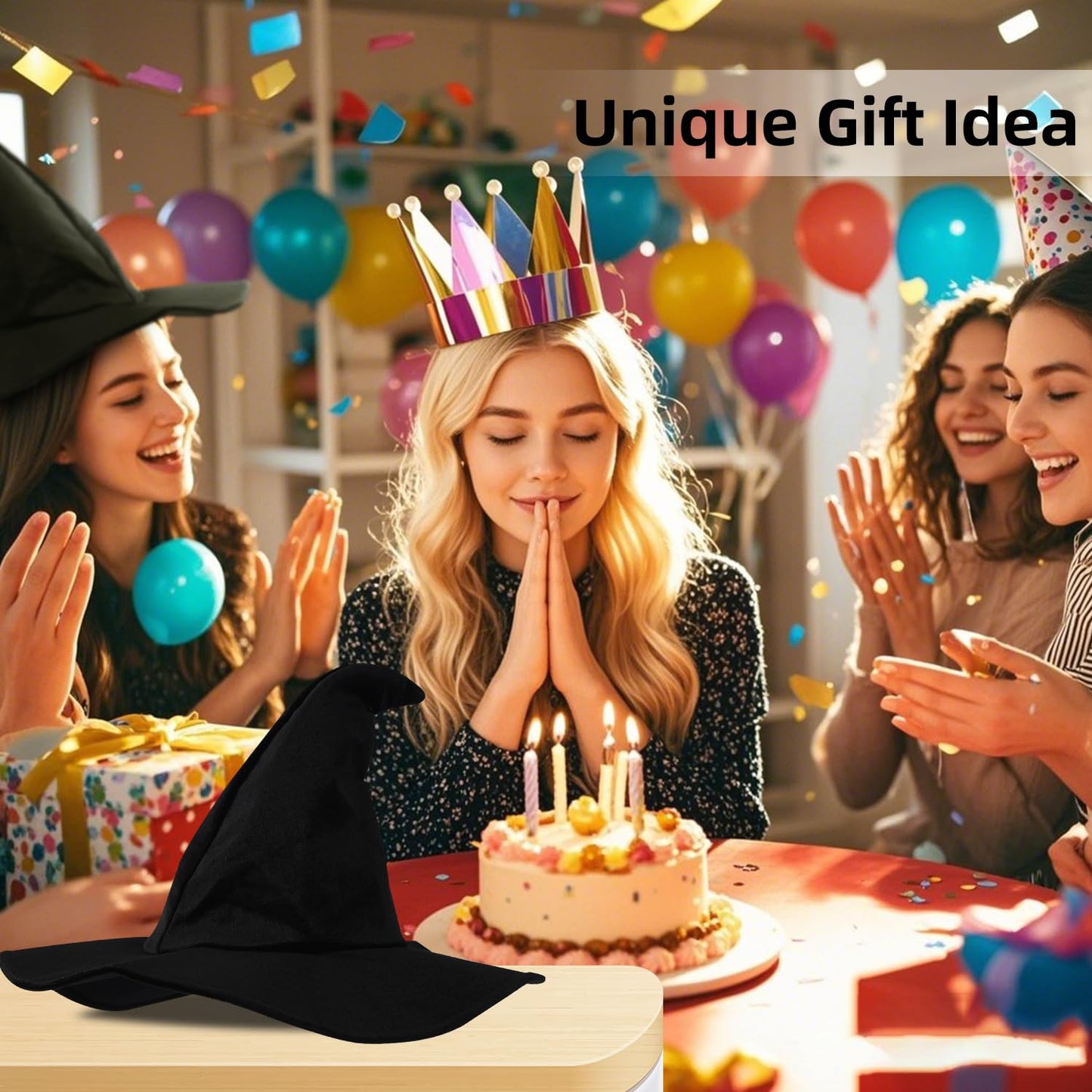 gagift world Witch Hat, 16IN Velvet Wizard Hat for Adults and Teens Novelty Cosplay Accessories for Halloween Costume Party Christmas Masquerade Carnivals