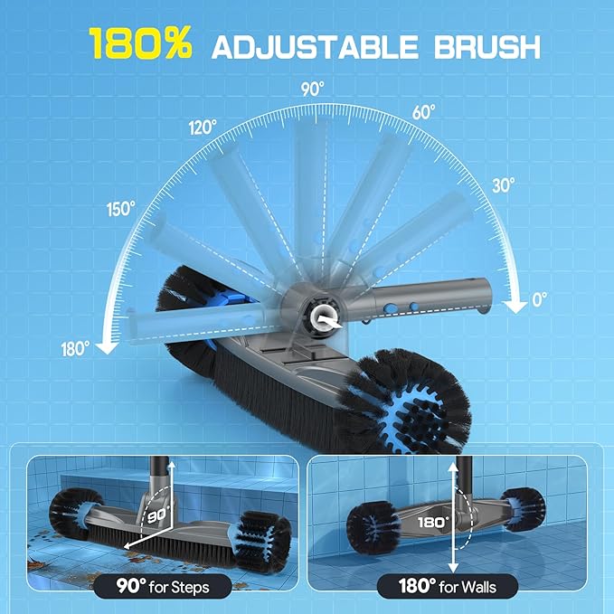 UIRWAY 3-in-1 Deluxe Swimming Pool Cleaning Kit - Includes Pool Brush Head with Detachable Side Round Ends, Small Corner Fence Brush and Gloves for Inground & Above Ground Pools Wall Cleaning(No Pole)