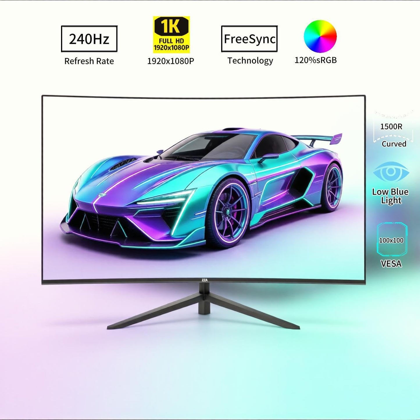 ZZA 32 Inch Curved Gaming Monitor 240Hz Curved Monitor Computer Monitor-HDMI DP USB Headphone Ports,1080p 1K FHD Ultra Slim Curved Screen with Wide Angle,High Refresh Rate Immersive PS5 Xbox PC Gaming