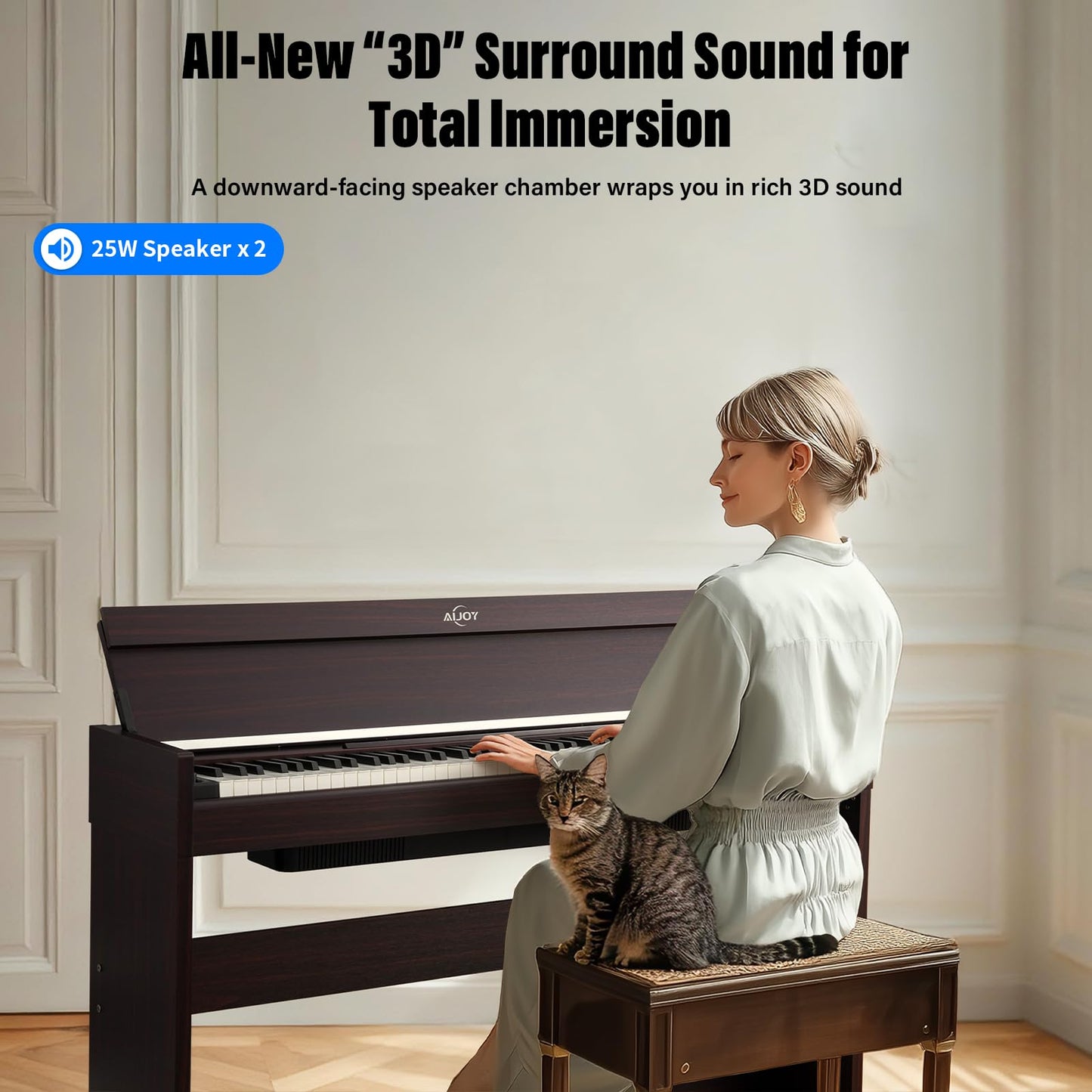 AiJoy 88 Key Weighted Digital Piano Keyboard, Graded Hammer Action Wooden Electric Piano with Cover & Triple Pedal, Sensitive Touch, Support USB MIDI Connect, Recording, Headphone, MP3 Player(Brown)