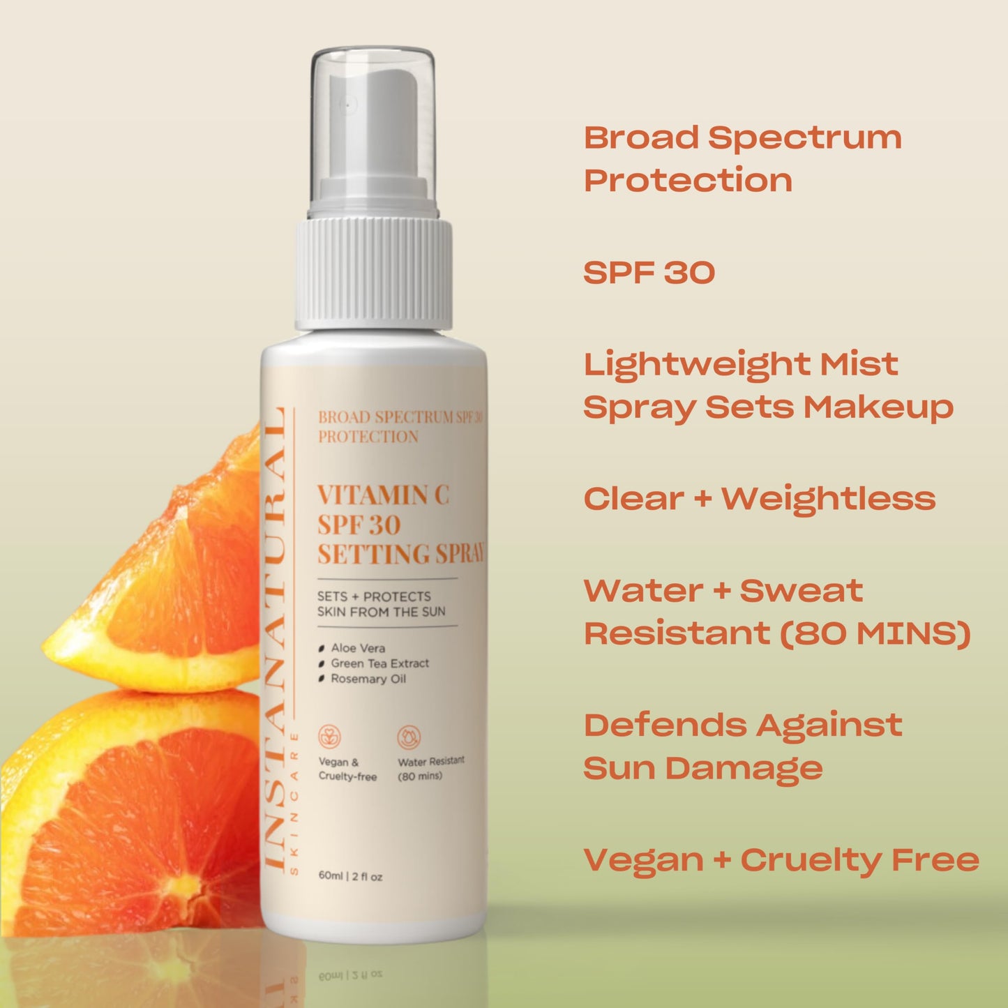 InstaNatural Skin Care Vitamin C SPF 30 Broad Spectrum Sunscreen Make Up Setting Spray, Brightens & Hydrates, UVA, UVB Sun Prote