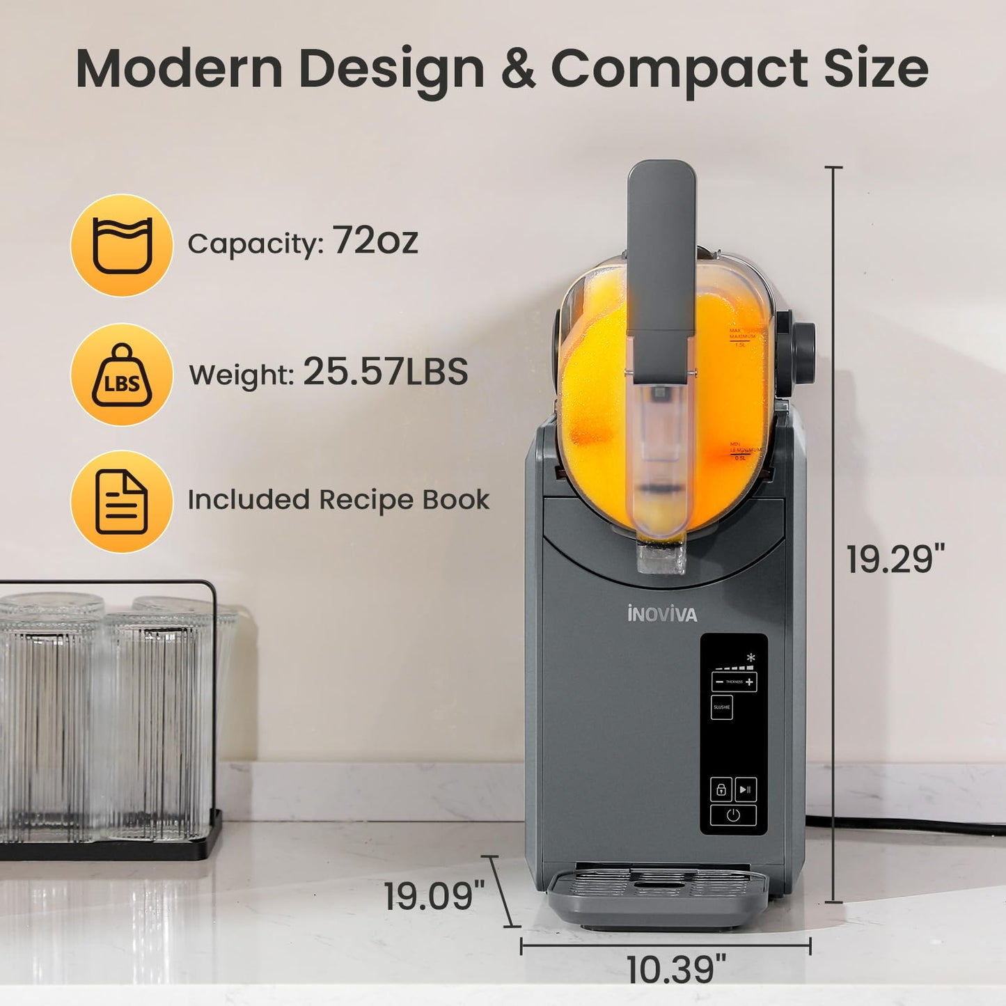 Slushie Machine, No Ice Needed, INOVIVA 72 oz Frozen Drink Maker for Home with Self-Cleaning, 5 Preset Programs, Frozen Margaritas, Frappés, Milkshake, and More, (2025 Version)