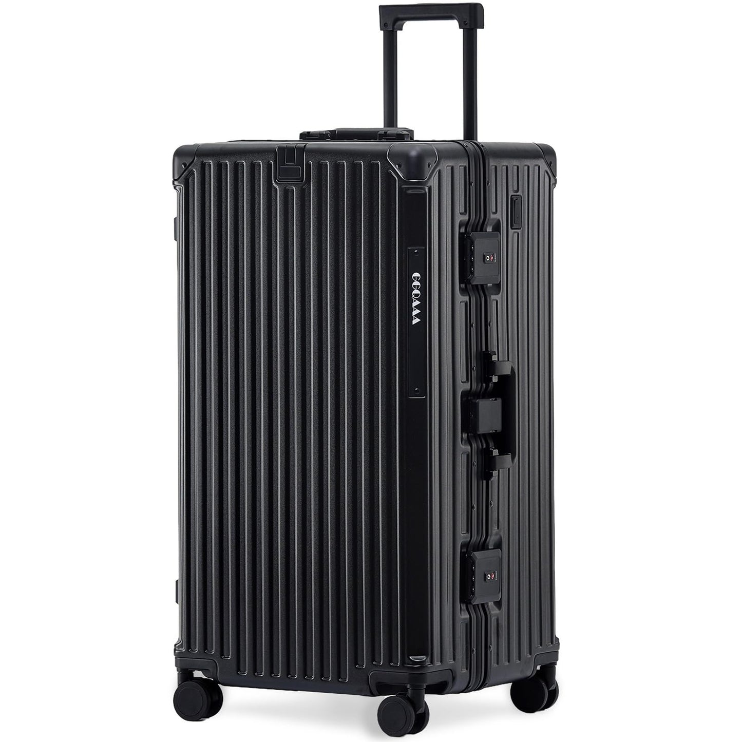 XEALYUE 30 Inch Aluminium Frame Checked Luggage, Extra Large Hardside Suitcase with Spinner Wheels, TSA Luggage Lock, Zipperless Travel Trunk, USB & Type-C Charging Port, Cup Holder(Black, 30 Inch)