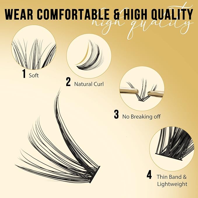 QUEWEL Lash Clusters 320Pcs Cluster Lashes 40D C Curl Lash Cluster Eyelash Extensions Mix9-16mm Individual Eyelashes Clusters Wispy Lash Clusters Thin Band Soft to Use at Home(40D C Mix9-16)
