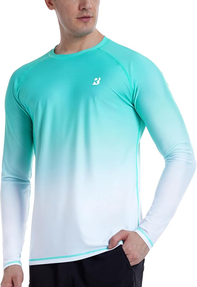 Roadbox Men's UPF 50+ Swim Shirts, Long Sleeve UV Sun Protection Rash Guard, Quick Dry SPF T-Shirt for Beach Surfing Fishing
