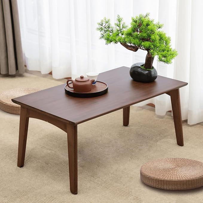 Kuabner Wooden Folding Coffee Table No Assembly Low Collapsible Japanese Floor Table Small Spaces Tatami FoldableTable for Living Room Home Office (Walnut,Compact)
