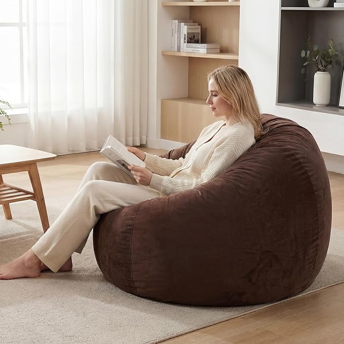 YuppieLife Large Foam Filled Bean Bag Chairs for Kids Teenagers Adults Living Room Gaming Relaxing 4F Machine Washable Lazy Sofa（Chocolate